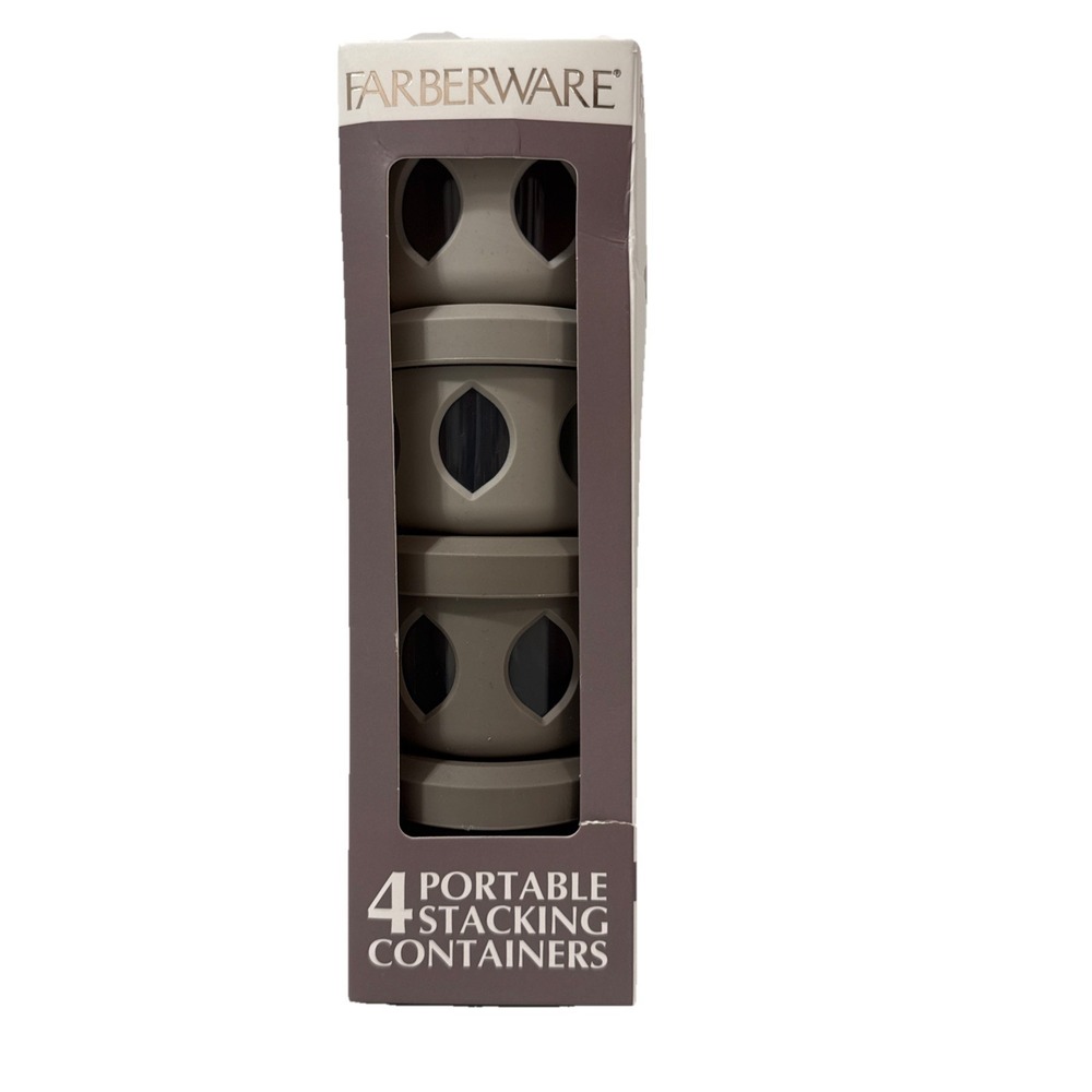 Farberware 4 Snack Stacking Containers and Lids 4oz Each Round Gray New